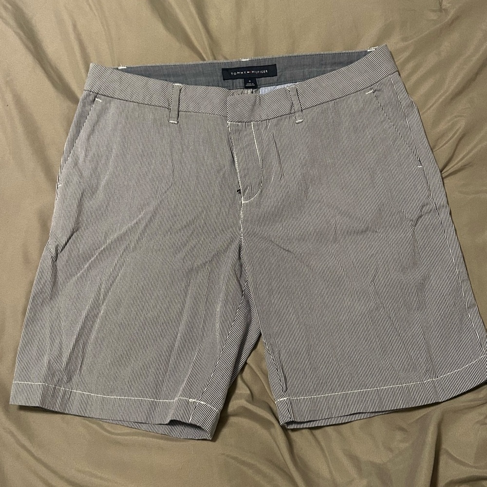 Tommy Hilfiger Navy Blue & White Flat Front Shorts